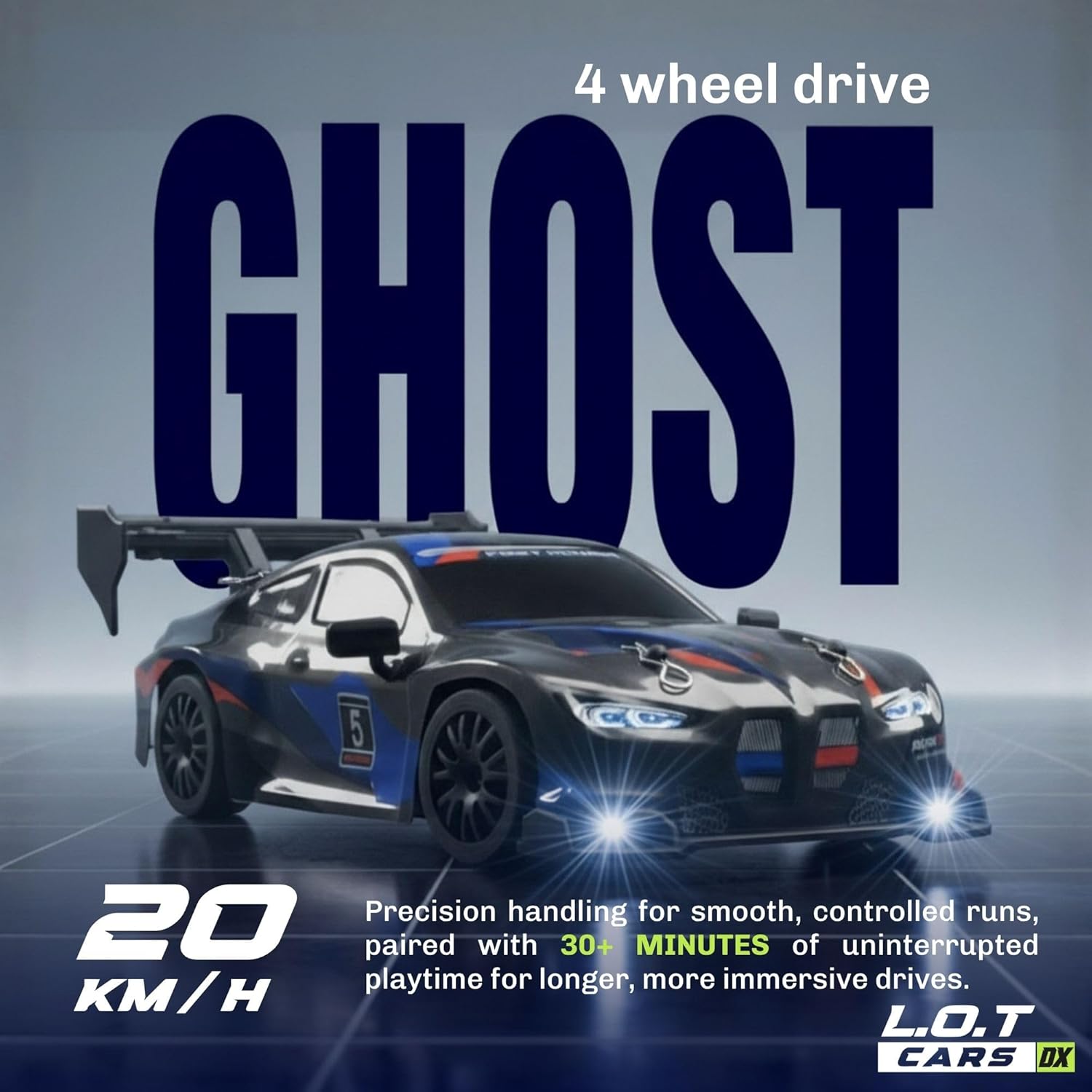 L.O.T Toys Ghost Remote Control Car | 20Kmph, 2.4Ghz | Rc Drifting Car, Rc Car 4x4, Drift Car Remote Control, Birthday Gift, Flexible PVC Shell, Long Range, Multi LED Lights (Underground Black) - Image 2